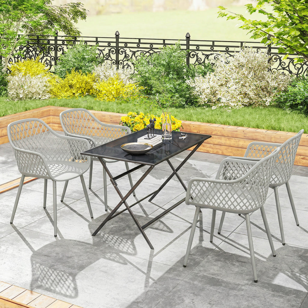 Garden Chairs Set of 4, Garden Dining Chairs with Cut Out Diamond Back and Armrests for Patio, Balcony, Terrace, Grey