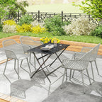 Garden Chairs Set of 4, Garden Dining Chairs with Cut Out Diamond Back and Armrests for Patio, Balcony, Terrace, Grey