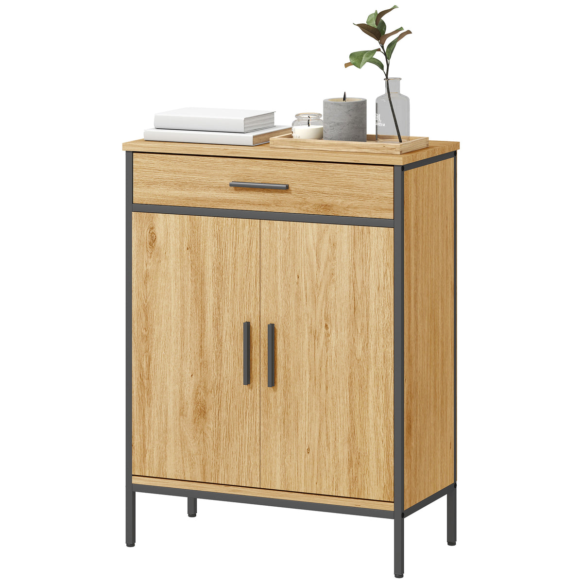 Badezimmerschrank, zweistufige Regale, gro?e Schublade, Industriestil, Eichenoptik