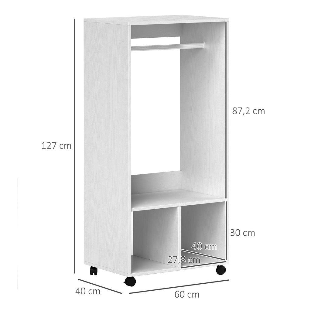 Kleiderschrank Garderobe,60 cm x 40 cm x 127 cm, 1 Kleiderstange, 2 Regale, Wei?