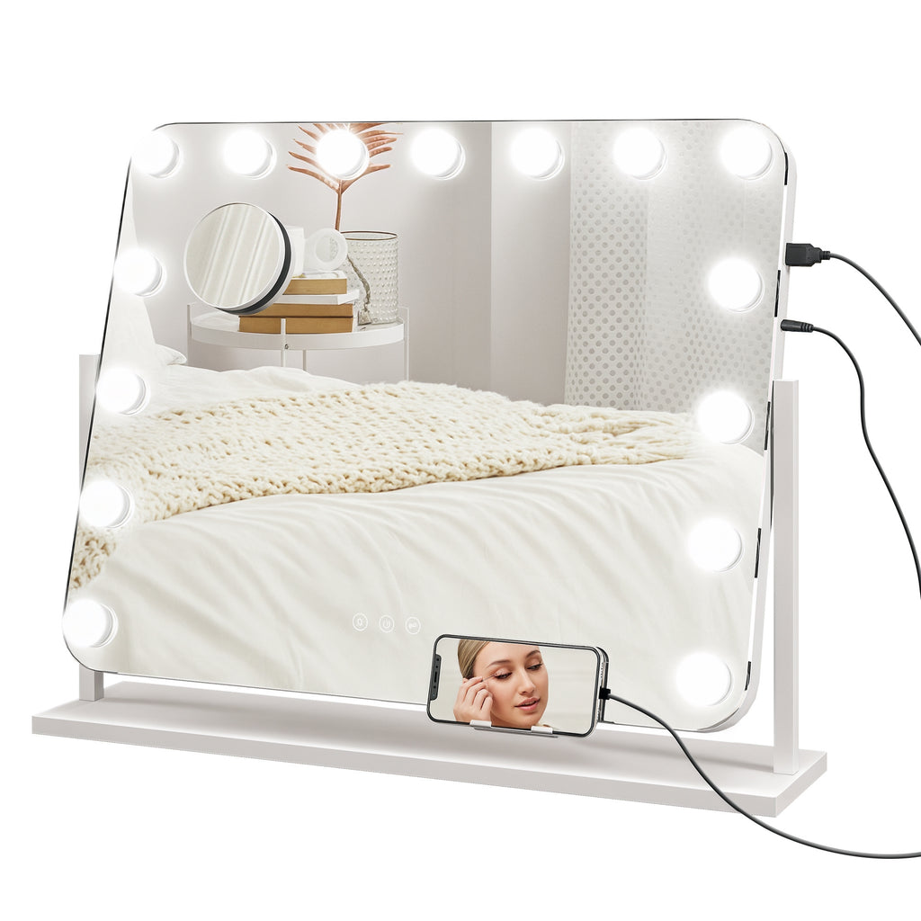 LED-Kosmetikspiegel, 3 Lichtmodi, dimmbar, Touchsteuerung, USB, 62,5 x 49,5cm, Weiß