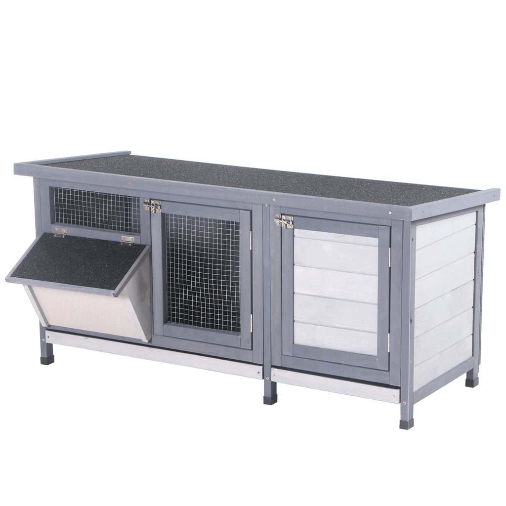  Hasenstall Winterfest Kaninchenstall aus Holz 112x50x54 cm Kaninchenkäfig mit Bitumendach, 2 Türen, Metallgitter, Hasenkäfig für Kaninchen, Meerschweinchen Outdoor Grau+Schwarz