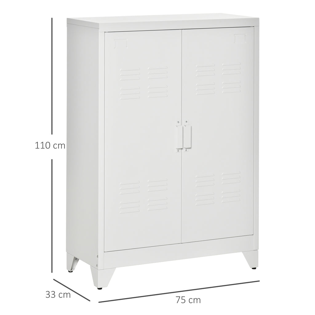 Aktenschrank Metallschrank Mehrzweckschrank mit magnetischer Lamellen-Doppelt¨¹r 75 x 33 x 110 cm Wei?