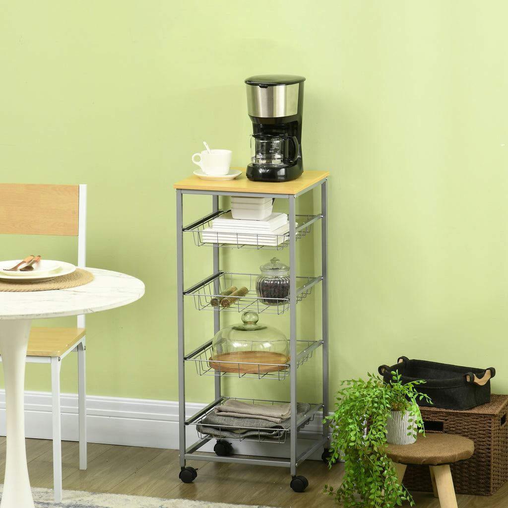 5 Tier Rolling Kitchen Trolley Storage Cart with 4 Wire Baskets Lockable Wheels 36.5L x 36.5W x 89H cm