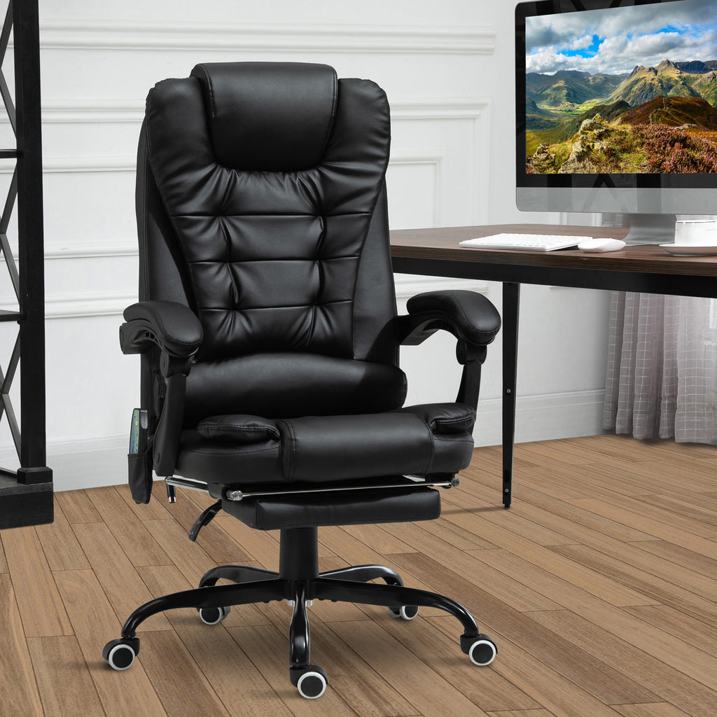 Schreibtischstuhl mit 7 Massagepunkten, höhenverstellbarer Drehstuhl mit integrierter Fußstütze, 67 x 79 x 111-121 cm