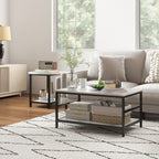Couchtisch-Set, 2 Beistelltische, Marmoroptik, verstellbare F¨¹?e, Stahl, Schwarz/Wei?