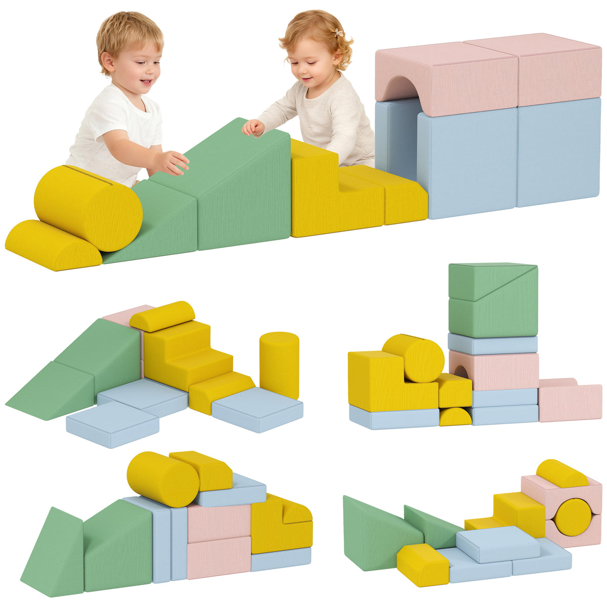 Softbaustein-Set f¨¹r Kinder, 12-teiliges Stoffblock-Set, Schaumstoff, Cordbezug, waschbar, Pastellbunt
