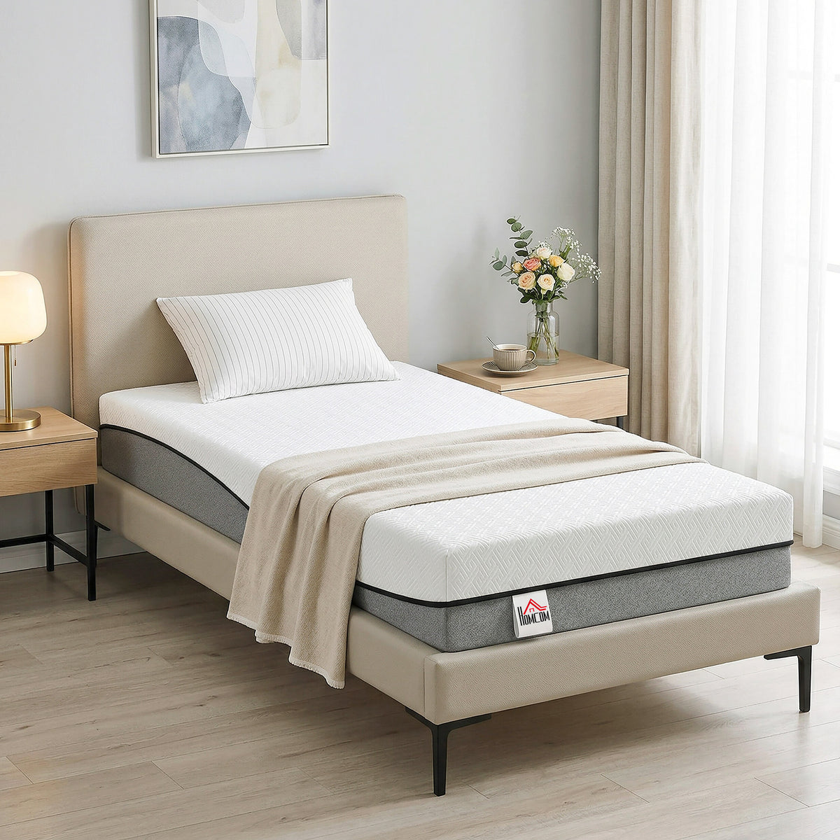 Matratze Taschenfederkernmatratze mit Memory-Schaumstoff grünem Tee H3 Härtegrad Oeko-TEX & CertiPUR 200x90x20 cm Grau