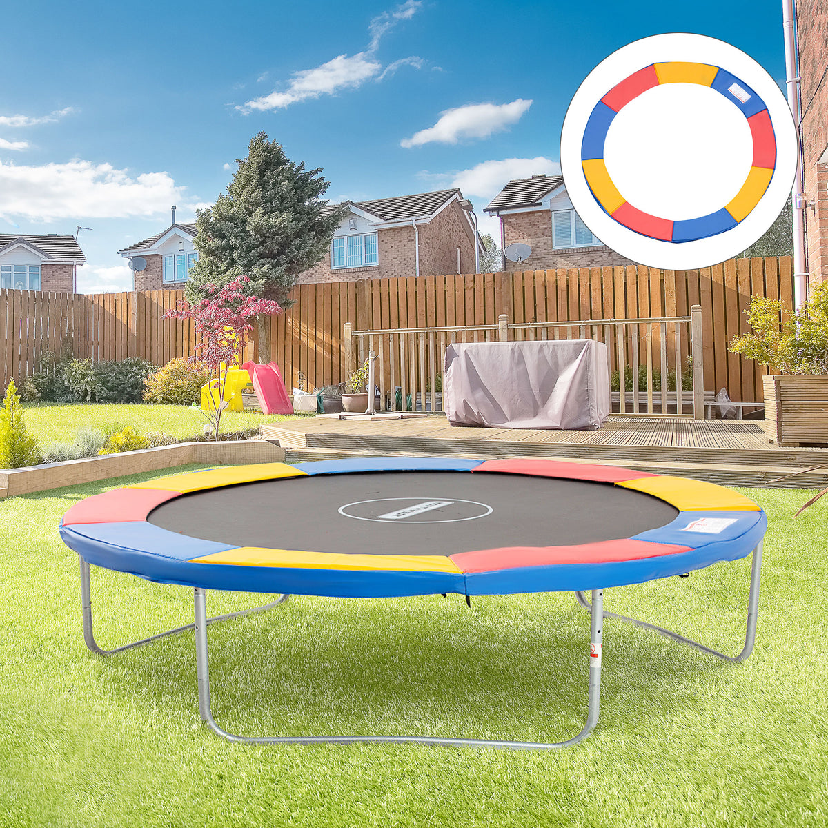 10FT Trampoline Pad, Φ305cm Trampoline Accessories Surround Safety Pad Foam Padding Pads Replacement Spare, Multi-Colour