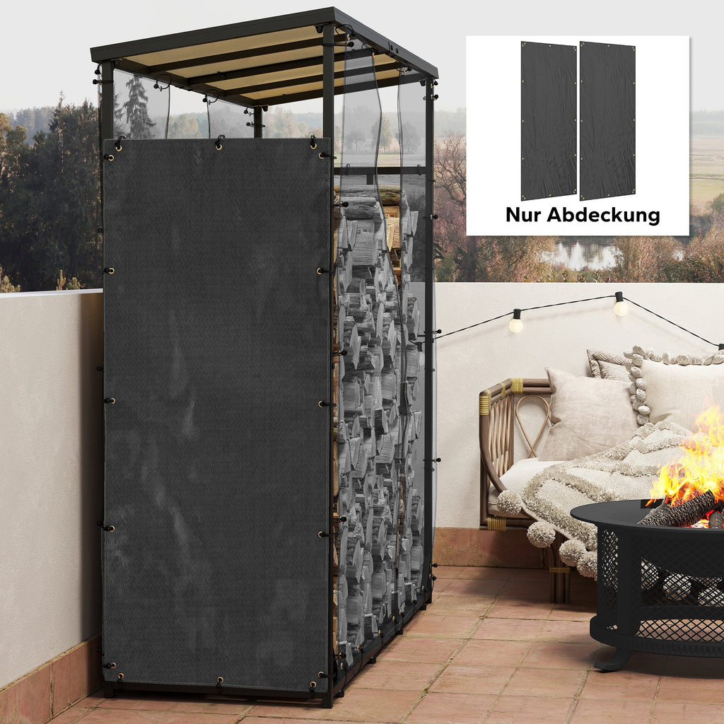 Abdeckung f¨¹r Brennholzregal, 2er-Set, wetterfest & staubdicht, 148 x 62 cm, Schwarz