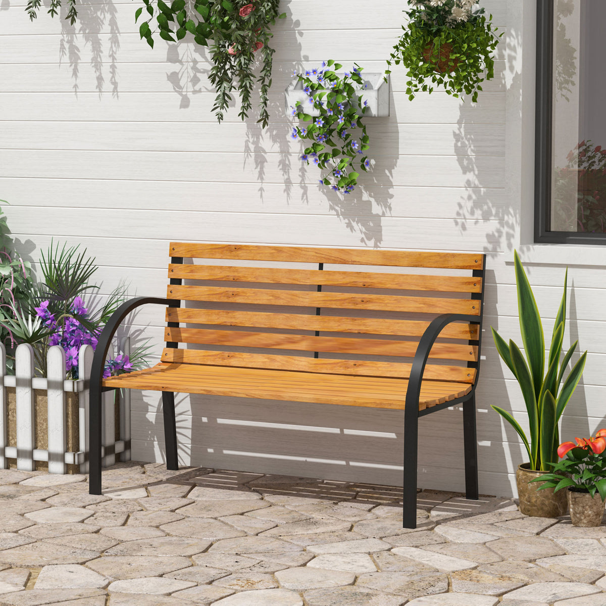 Garden Bench, 122Lx60Wx80H cm-Steel/Wood