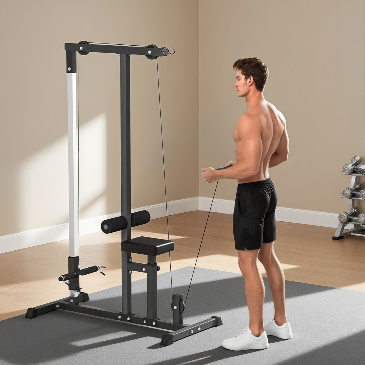 Exercise Pulley Machine Power Tower with Adjustable Seat Cable Positions