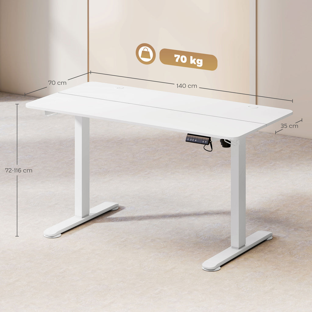 Stehpult höhenverstellbarer Computertisch Schreibtisch, 140 cm x 70 cm x 116 cm, Weiß
