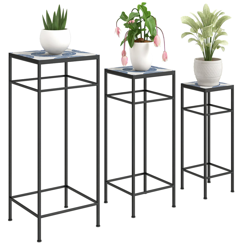 3er-Set Pflanzenst?nder, 3 verschieden gro?e Gestelle zum Pr?sentieren von Blumen und anderen Gegenst?nden, Blau+Wei?