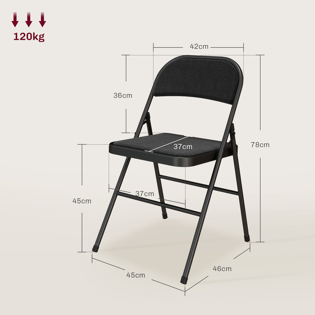 4er-Set Klappstühle, Tragbare Bürostühle, Metallbeine, Faltstuhl für Büro, Empfang, Wartezimmer, Leinenoptik, Schwarz