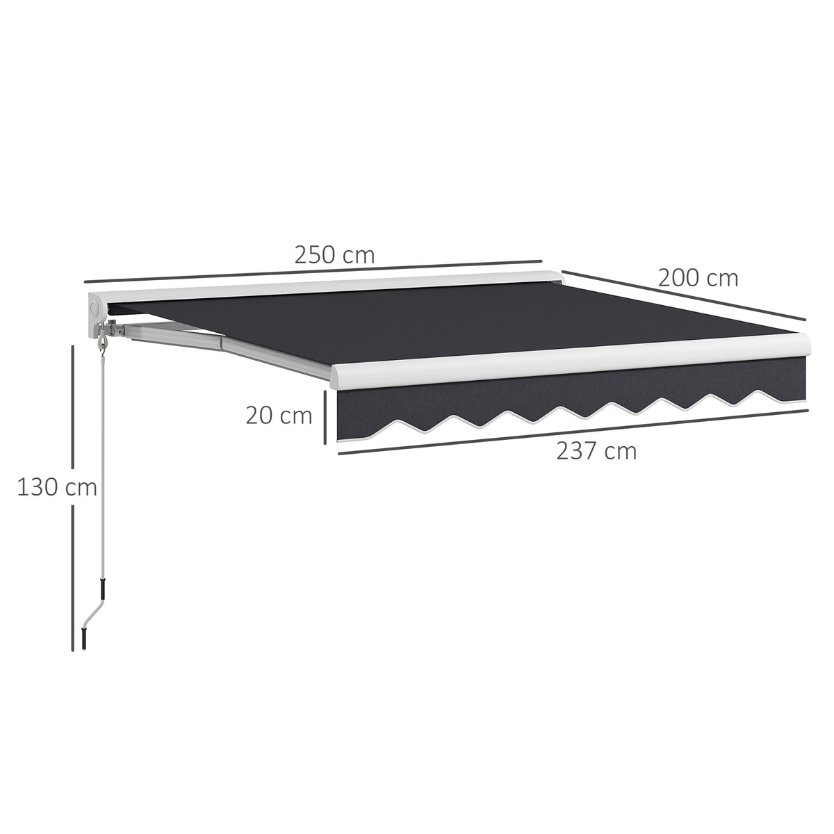 Markise, elektrisch/manuell ausfahrbar, Halbkassette, Fernbedienung, Aluminiumrahmen, 2,5 x 2 m, Grau