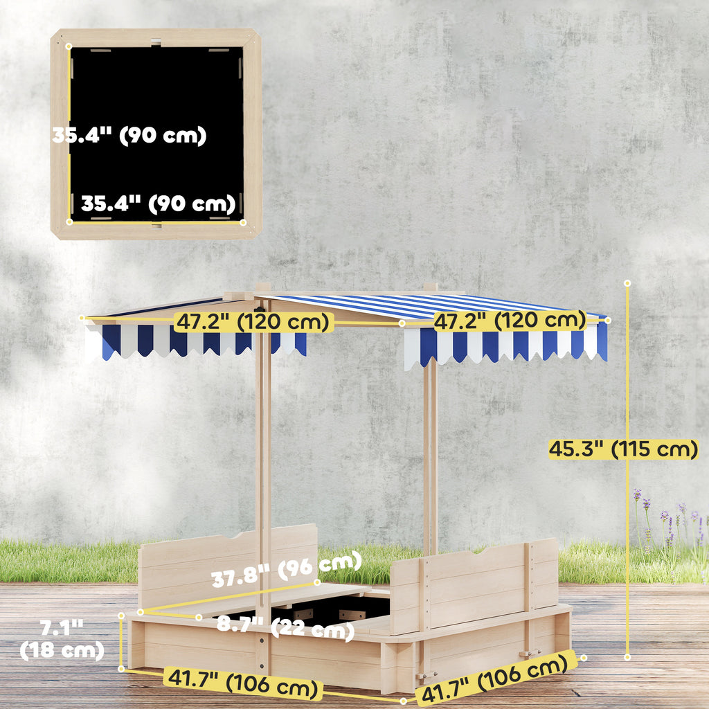 Sandkasten Kinder 106x106 cm Höhenverstellbar Abdeckung Blau
