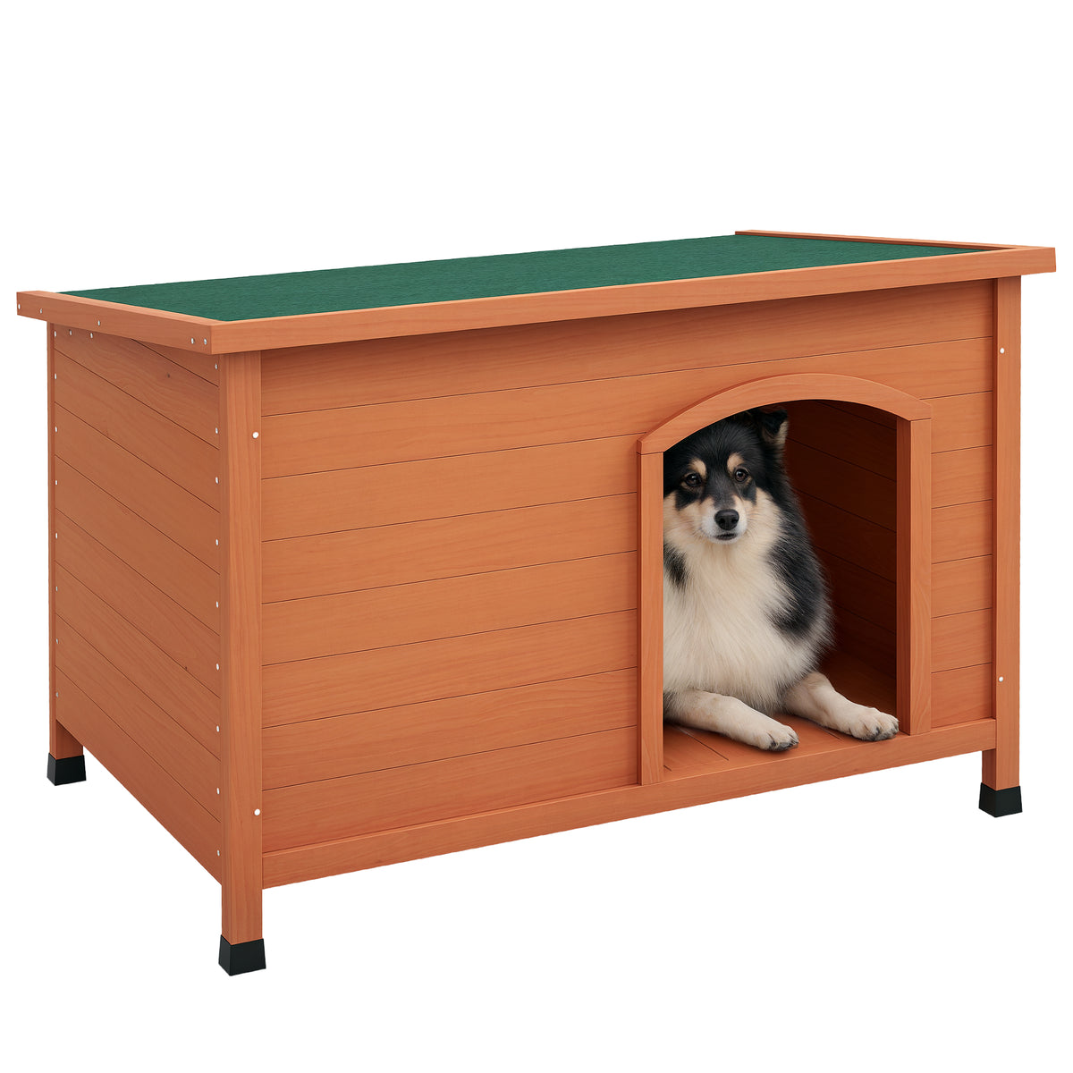 Wooden Dog Kennel, Outdoor Pet House, with Removable Floor, Openable Roof, Water-Resistant Paint - Natural Wood Tone