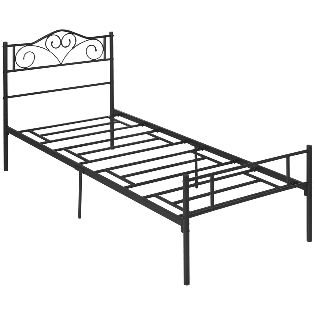 Bett 90 x 200 cm Stahl mit Lattenrost, Kopf- und Fußteil, 31 cm hoch Schwarz