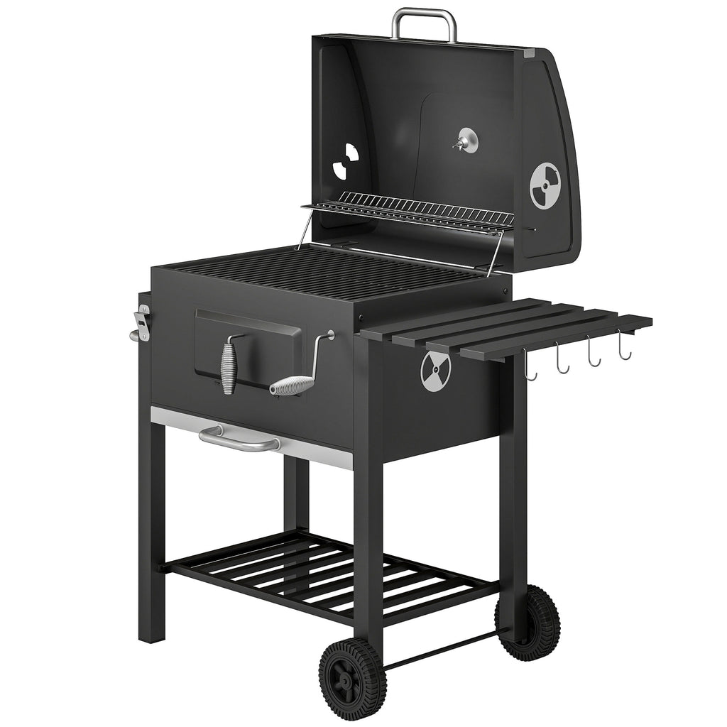Charcoal Grill, with Height-Adjustable Coal Pan - Black