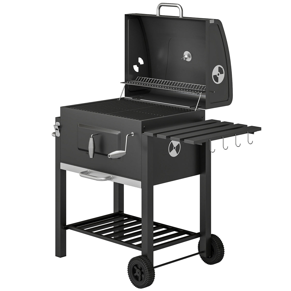 Charcoal Grill, with Height-Adjustable Coal Pan - Black