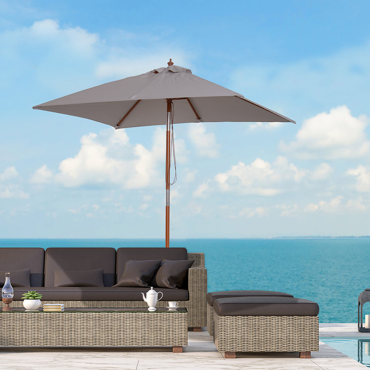 2m Tilting Wooden Pole Parasol - Grey