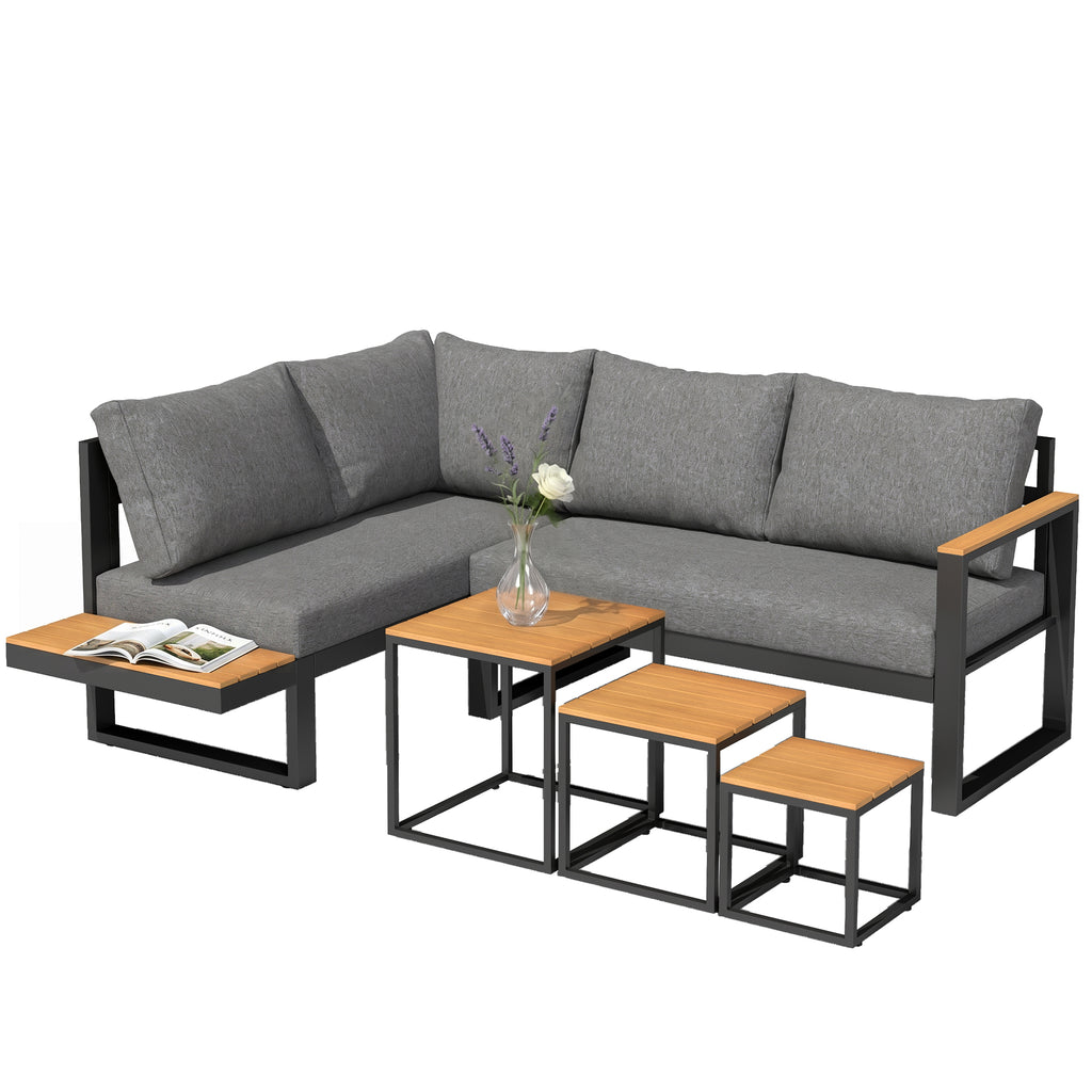 Outdoorsitzgruppe 5-teiliges Loungem?belsicht Gartenm?belset, 148 cm x 61 cm x 71,5 cm, Grau + Natur