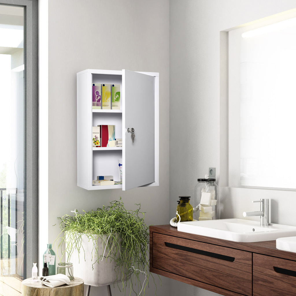  Medizinschrank Arzneischrank zur Medikamenten-Aufbewahrung, Abschließbar Medikamentenschrank Metall mit 3 Fächern Erste-Hilfe-Schrank, 40 x 18 x 60 cm, Weiß