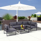 6-tlg. Gartengarnitur Gartenset Gartensofaset Sitzgruppe Gartenm?bel Alu+ Polyester + Hartglas Grau 4 x Sessel 1 x Ecksofa 1 x Beistelltisch Kissen f¨¹r 4¨C5 Personen