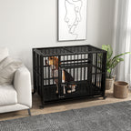  37" Heavy Duty Dog Crate, Foldable Dog Cage, with Openable Top, Locks, Removable Tray, Wheels - Black