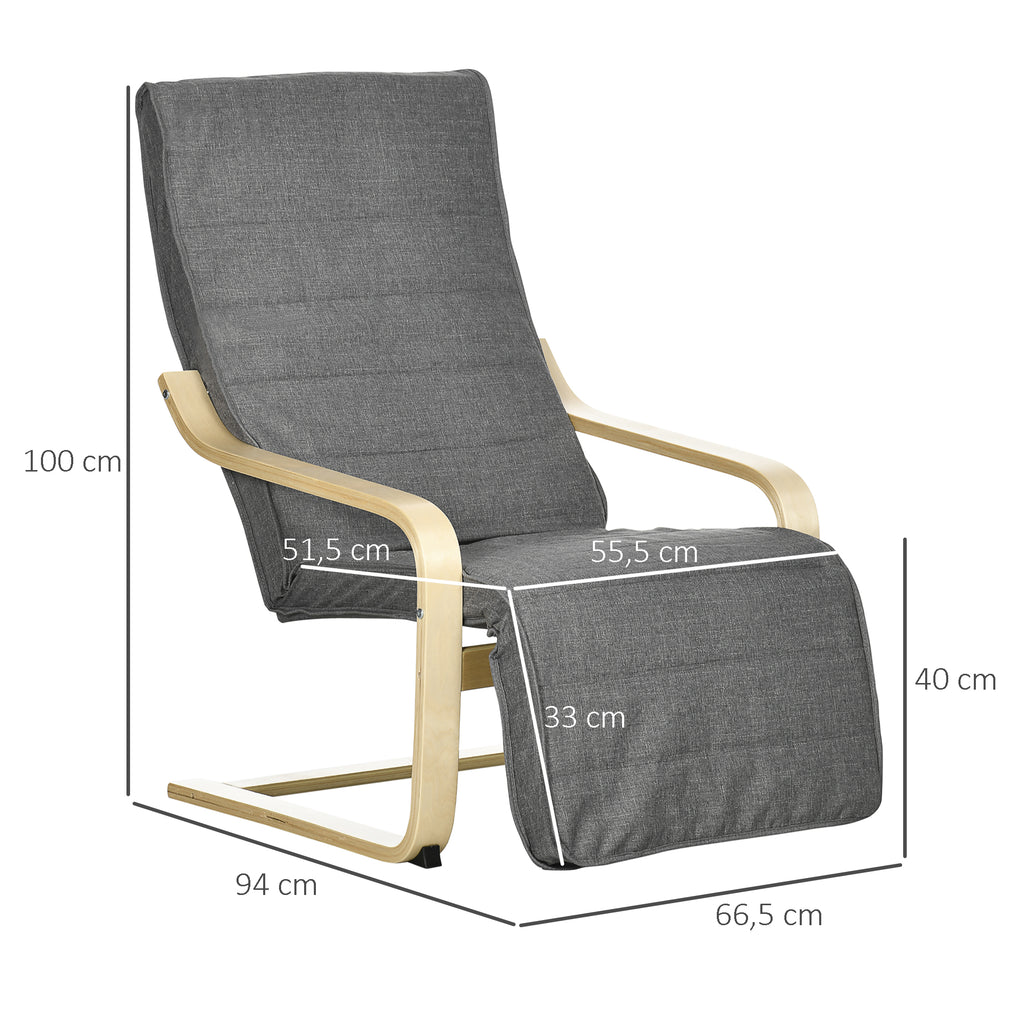 Akzentsessel, Relaxsessel mit verstellbarem Fußteil, Birkenholzrahmen, bis 120 kg, 66,5 x 94 x 100 cm, Grau