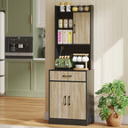 K¨¹chenschrank mit Arbeitsfl?che und Kabelloch, moderne K¨¹chenkommode mit Schublade, 3 offene Regale, Naturholz, Schwarz
