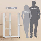 Kleiderschrank auf Rollen, mobile Garderobe, Garderobenschrank, Rollbarer Kleiderst?nder, 80 x 40 x 128 cm, Wei?