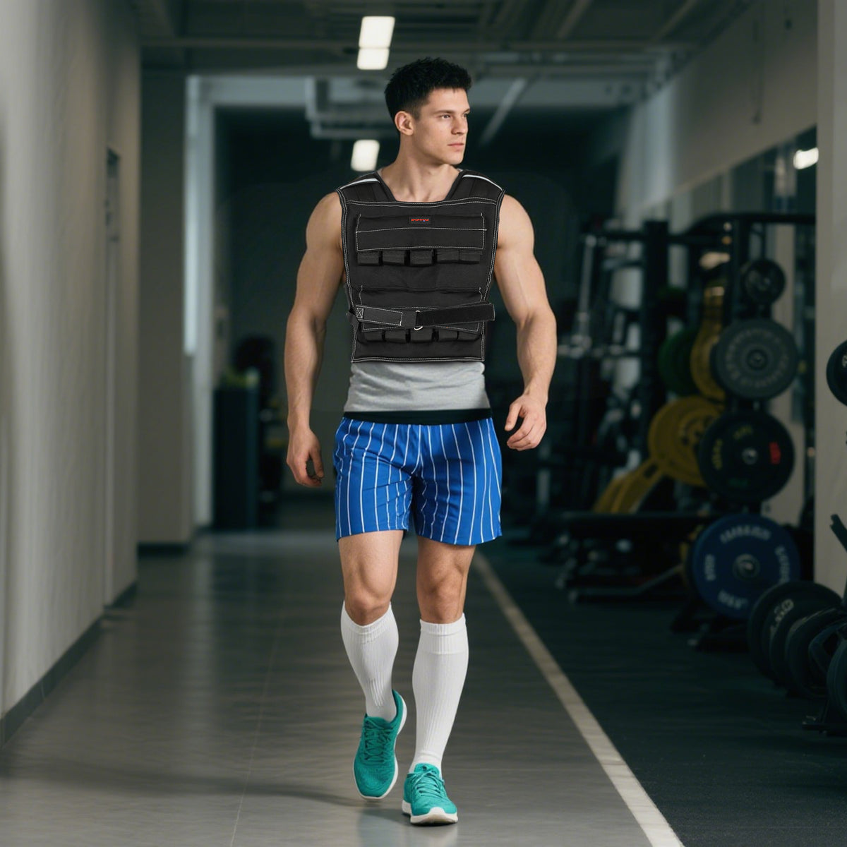 20KG Adjustable Weighted Vest, Running Weight Vest, with 30 Metal Weights, Reflective Strips, for Running, Exercise
