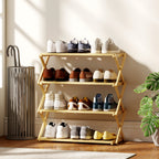 Four-Tier Folding Bamboo Shoe Rack - Natural Finish