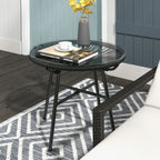Gartentisch Boho-Stil Outdoor Beistelltisch, PE-Rattan, geh?rtetes Glas, wetterbest?ndig, 50?cm x 50?cm x 50?cm, Schwarz