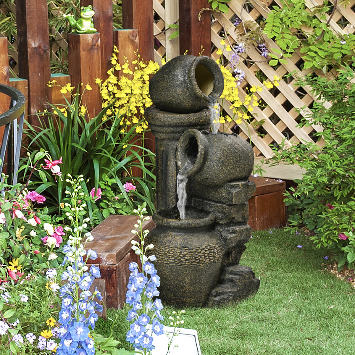 Springbrunnen, verstellbare Pumpe, wetterbeständig, 25 cm x 24 cm x 60 cm, Grau