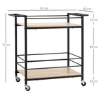 K¨¹chenwagen Servierwagen mit 2 Ablagen, Reling, Stahl, Schwarz+Holz 82 x 40 x 75cm