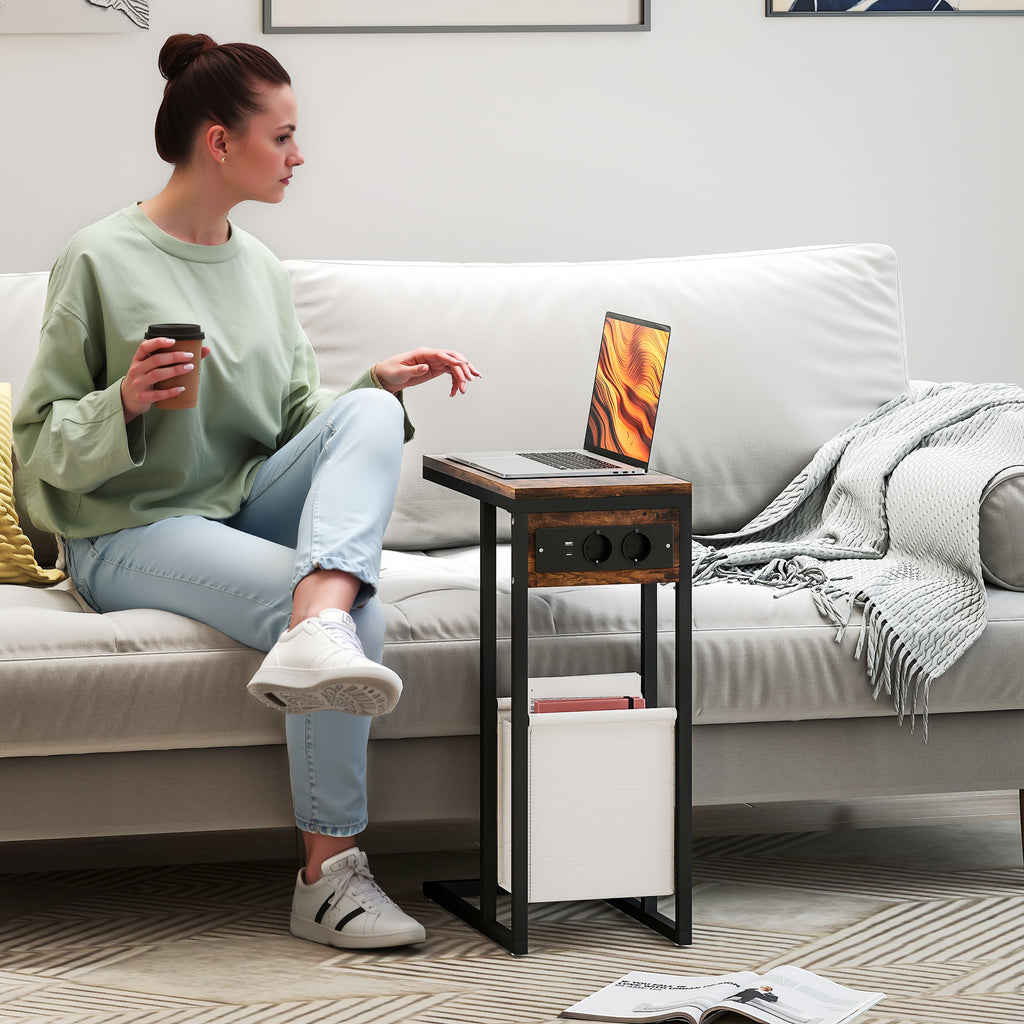 Beistelltisch mit Steckdosen, USB-Anschl¨¹ssen, Kabel, C-f?rmiges Design