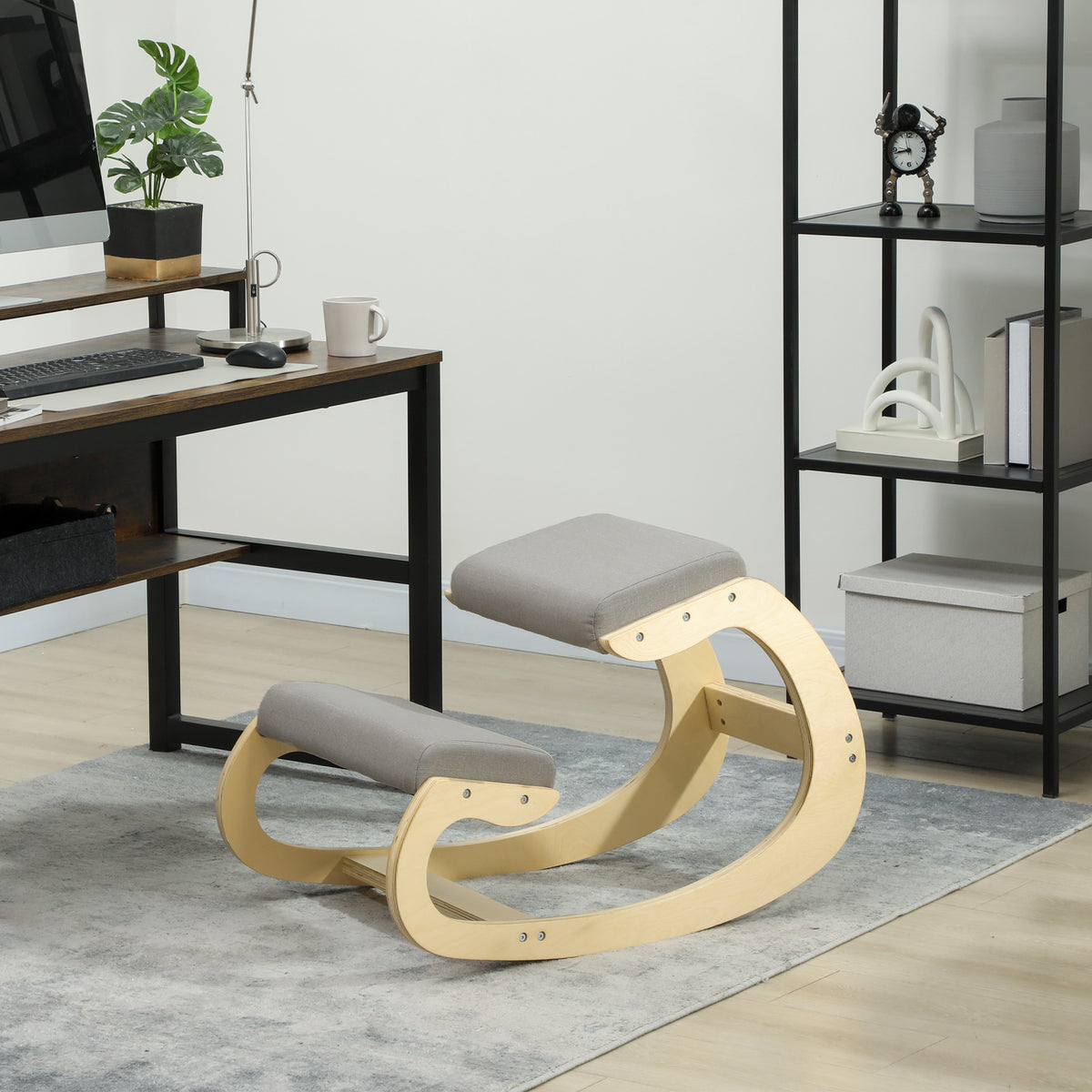 Ergonomischer, schaukelnder Kniehocker für Homeoffice, zur Verbesserung der Körperhaltung, Hellgrau