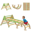 8-in-1 Montessori Kletterger¨¹st Indoor Holz Kletterdreieck mit Kletterbogen, doppelseitiger Rutsche, Gr¨¹n