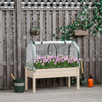 Raised Garden Bed Outdoor Elevated Wood Planter Box w/ PE Cover, Natural