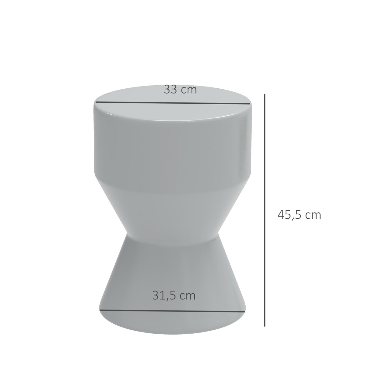 Sitzhocker aus Keramik 120kg belastbar Ø33 x 45,5 cm Wetterfest Garten Hocker in Sanduhrform Hellgrau