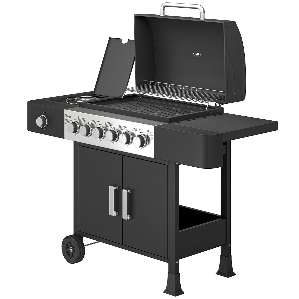 Gasgrill 17,8 KW 6+1 Brenner BBQ Grillwagen aus Edelstahl inkl Rolle Seitenbrenner Thermometer Emaille-Grillrost