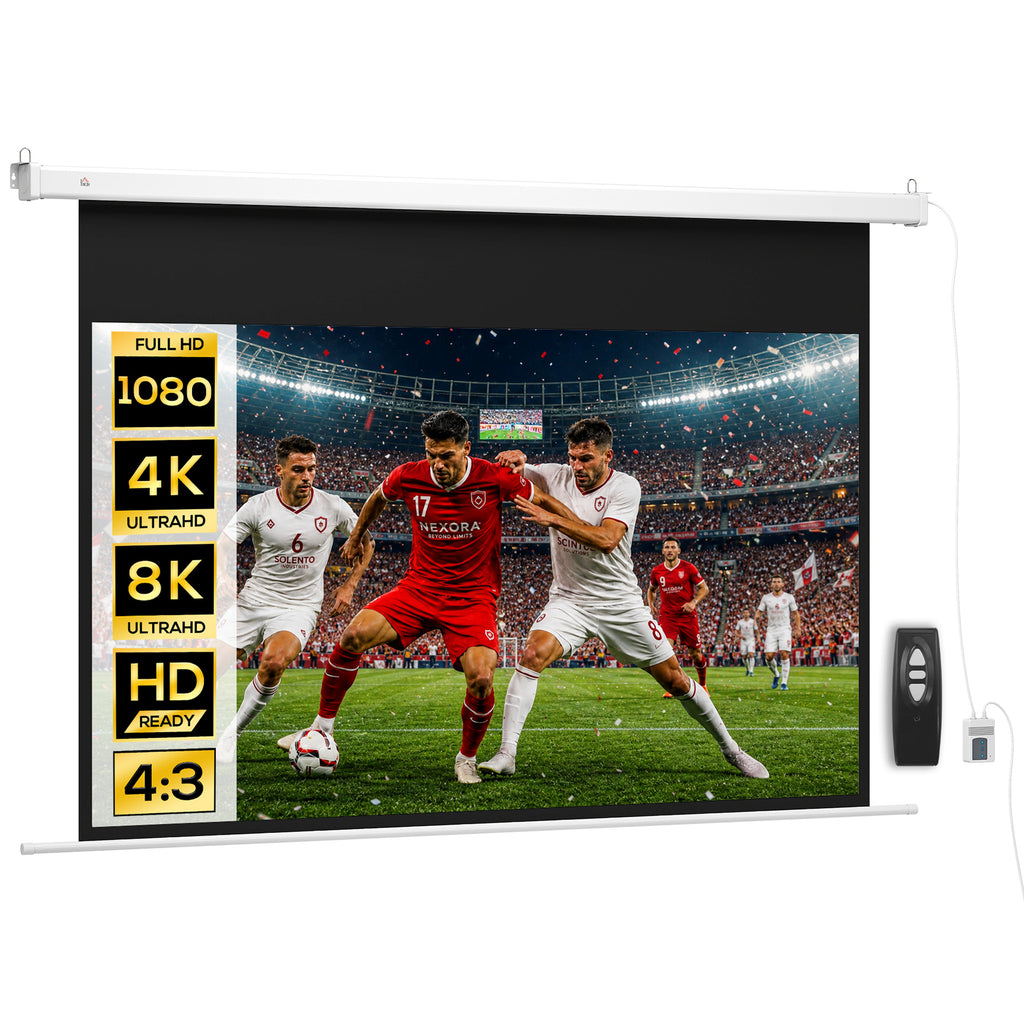 Beamer Leinwand 212 x 150 cm 120 Zoll 16:9 HD 4K Projektionsleinwand Elektrisch mit Fernbedienung, Weiß