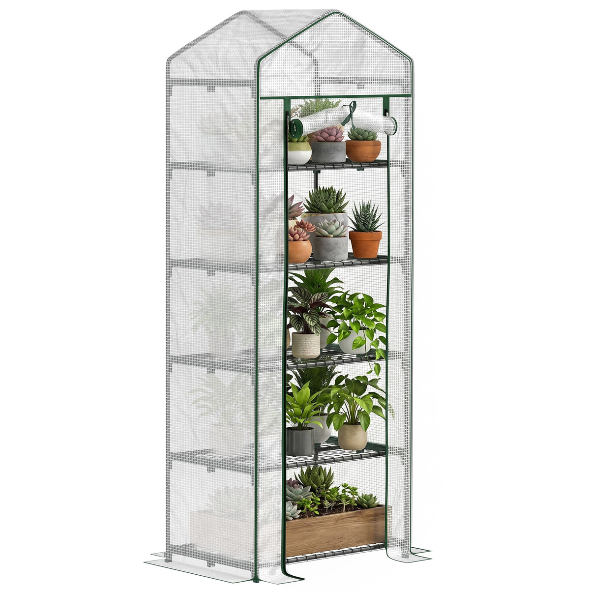 193cm Five Shelf Mini Greenhouse - White