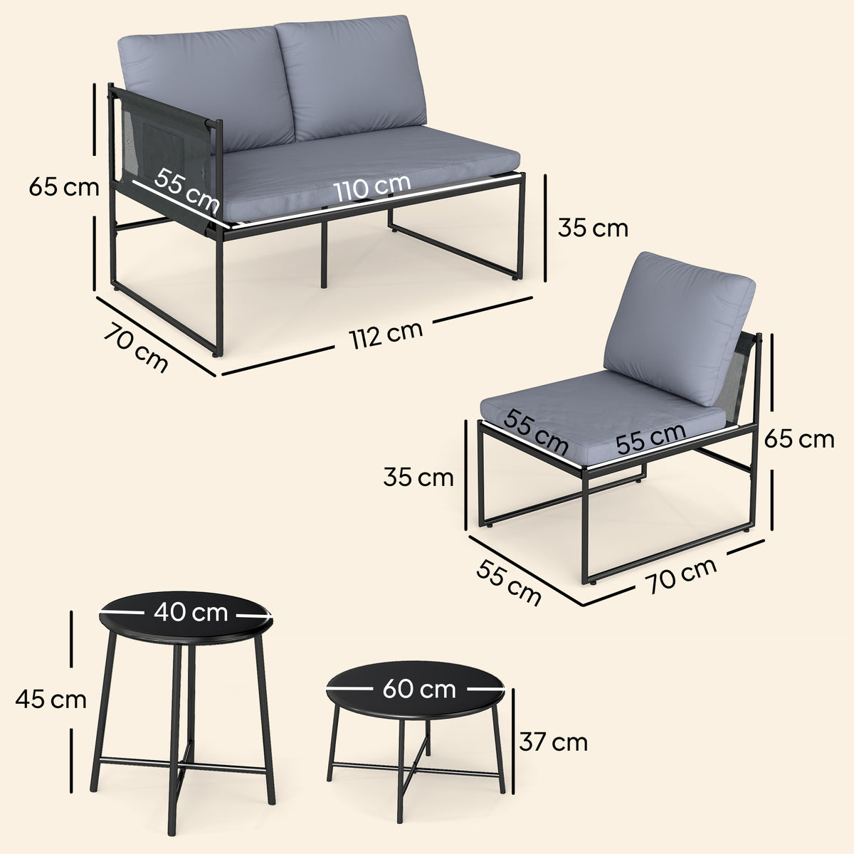 Lounge Gartenmöbel Set 4-5 Personen Gartenlounge Set mit 2 Sitzer Gartensofa Couchtisch Stuhl dick waschbar Kissen