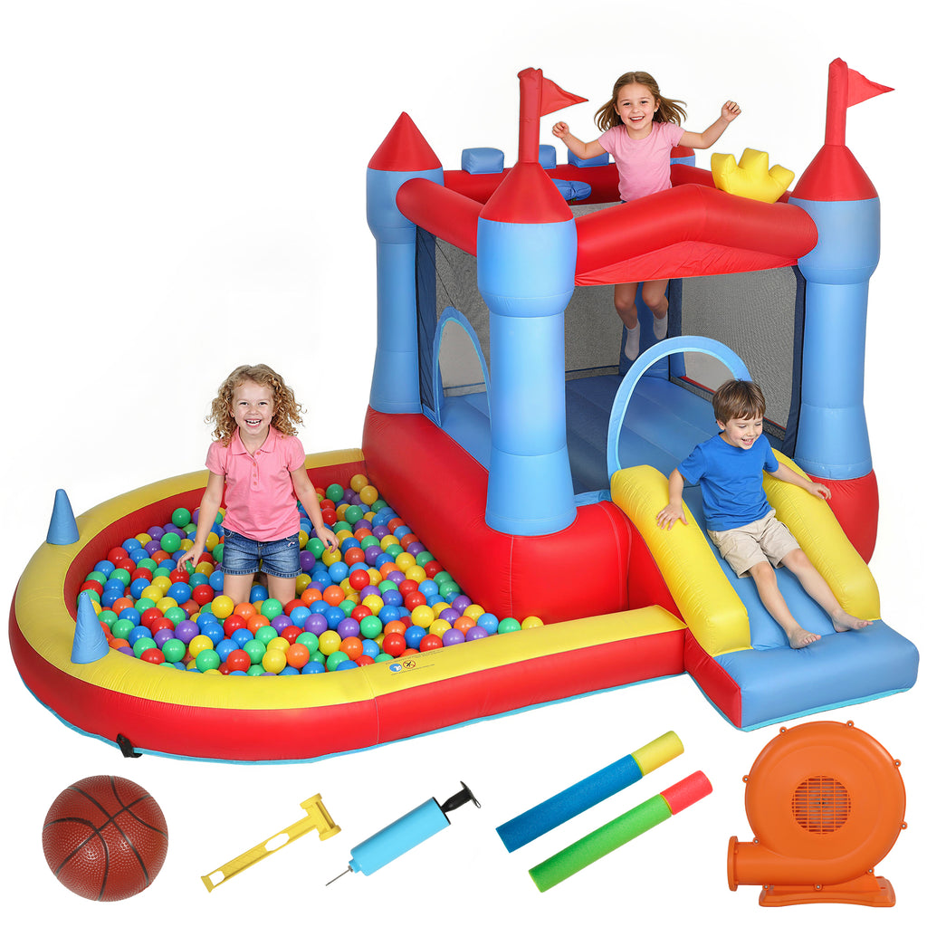 Aufblasbar Hüpfburg mit Gebläse Rutsche Trampolin Planschbecken/Bällebad Wasserpistole 342x255x209 cm Blau