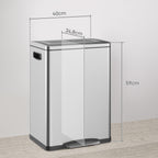 M¨¹lleimer, Abfalleimer mit Deckel und Fu?pedal, Edelstahl, 2x 20 Liter-F?cher, Silber