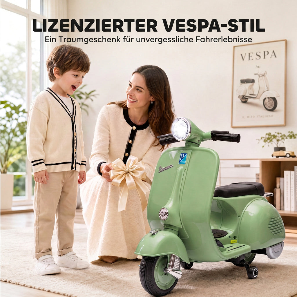 Elektro Motorrad Kinder VESPA 6V Elektromotorrad Lithium-Akku Grün
